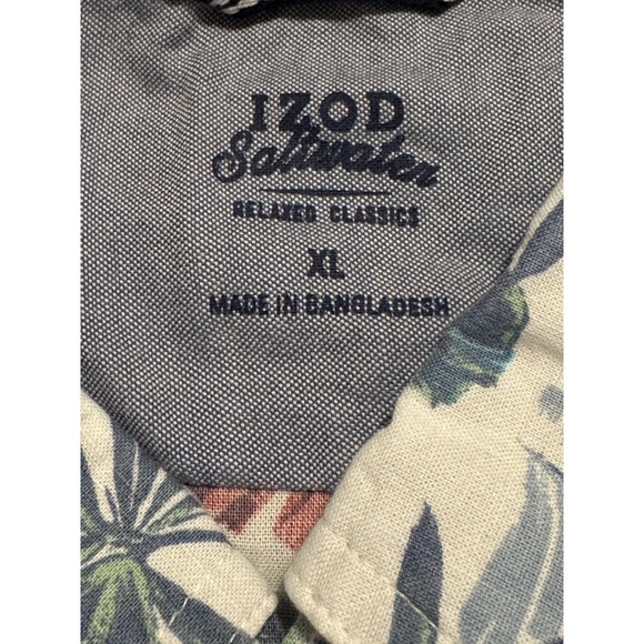 IZOD Saltwater Men's Tropical Button Shirt XL Blue Short Sleeve 100% Cotton - Picture 4 of 6